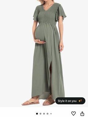 Maternity Maxi Dress with Flutter Sleeves - Sage Green